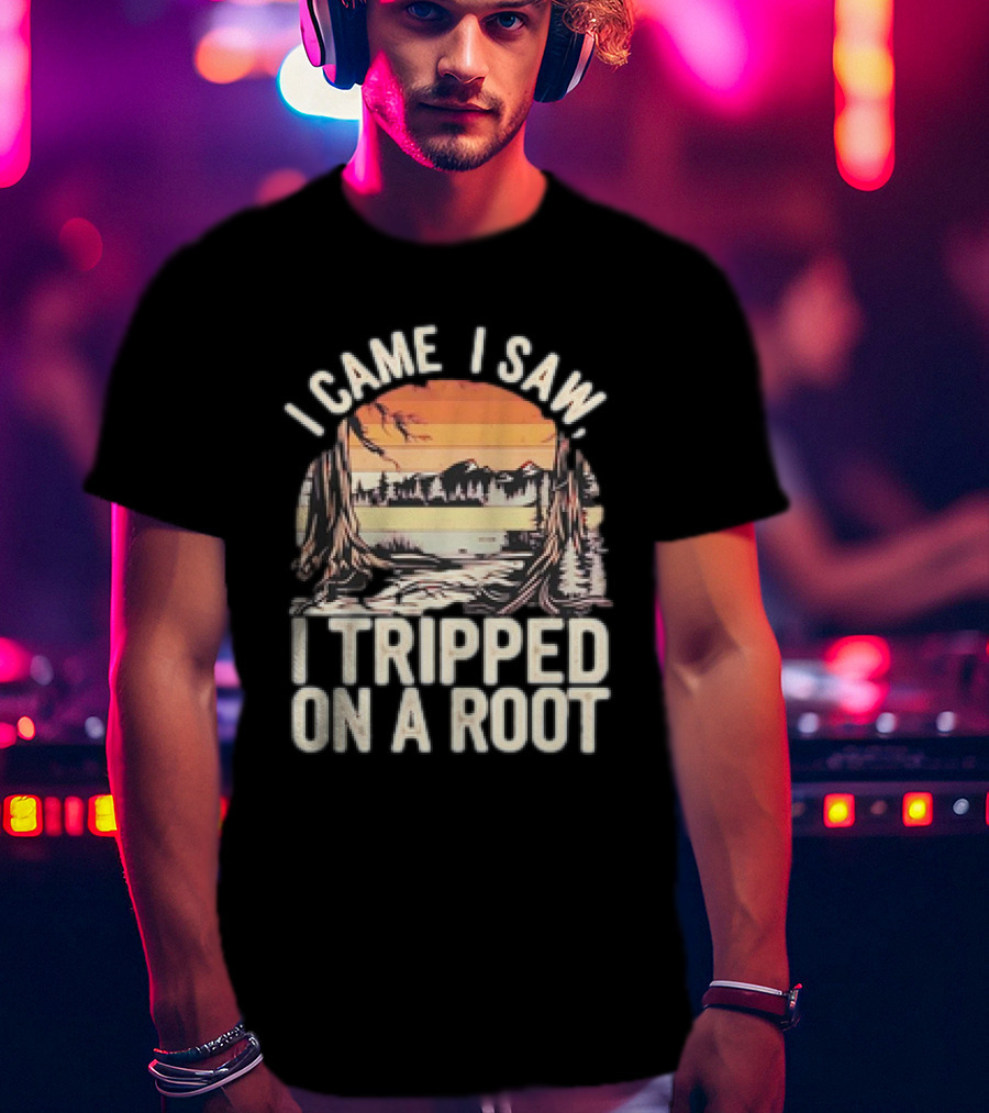 I Came I Saw I Tripped On A Root Vintage Sunset Forest Scene T-Shirt