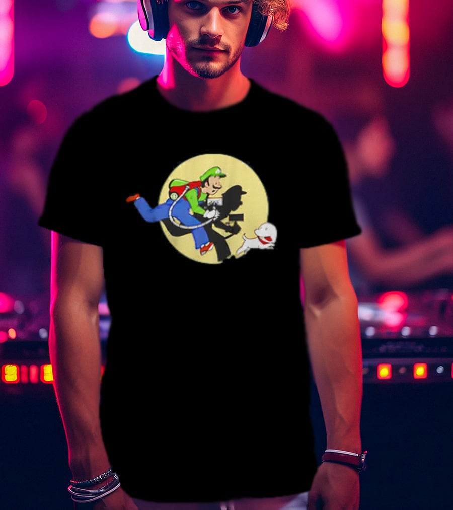 Luigi’s Mansion X The Adventures Of Tintin Luigi And Snowy Shadow Scene T-Shirt
