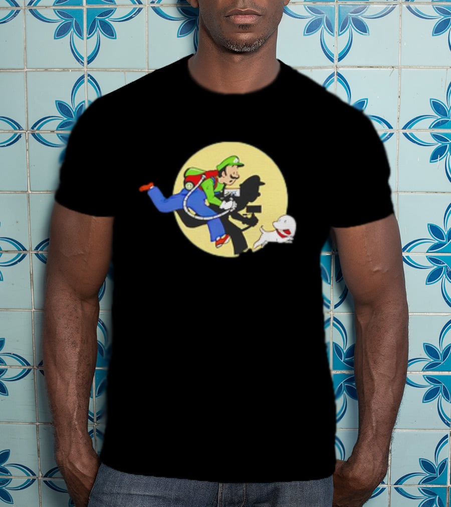 Luigi’s Mansion X The Adventures Of Tintin Luigi And Snowy Shadow Scene T-Shirt