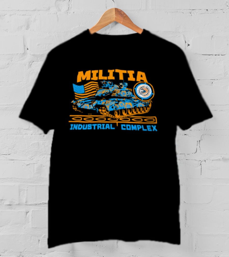 Militia Industrial Complex Tank With American Flag And Round Emblem T-Shirt
