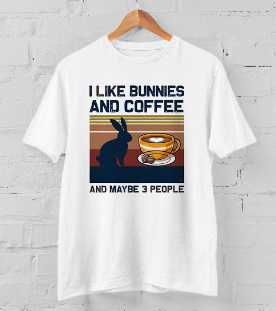 I Like Bunnies And Coffee And Maybe 3 People Vintage Retro Stripe T-Shirt
