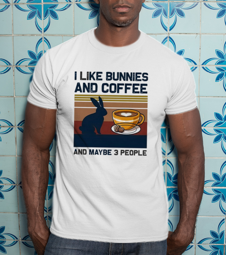 I Like Bunnies And Coffee And Maybe 3 People Vintage Retro Stripe T-Shirt