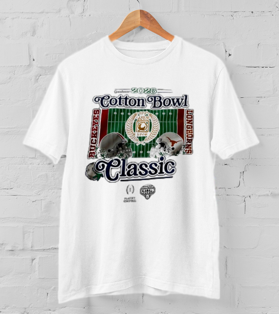 Playoff Central Ohio State Buckeyes Versus Texas Longhorns 2025 Cotton Bowl Classic Helmet Matchup T-Shirt