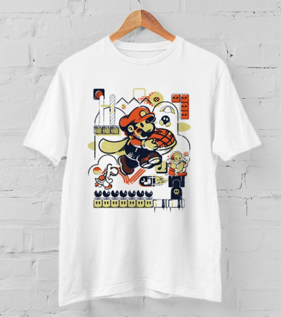 Super Mario Athletic Acrobatics With Iconic Game Elements T-Shirt