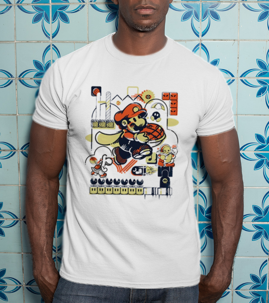 Super Mario Athletic Acrobatics With Iconic Game Elements T-Shirt