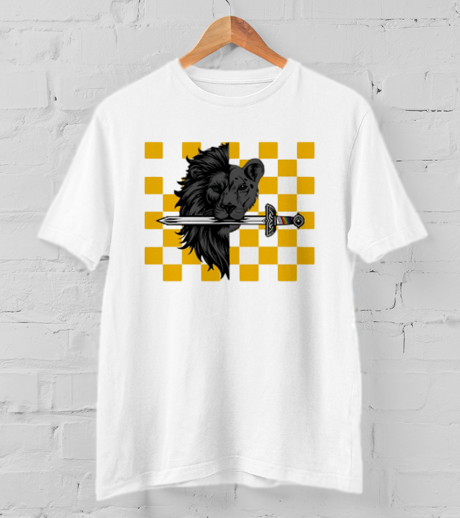 The Pride Classic Lion With Sword And Yellow Checkered Background T-Shirt