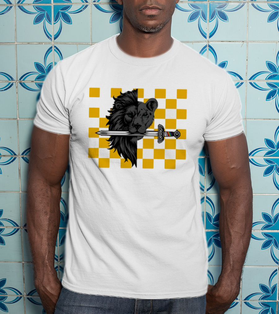 The Pride Classic Lion With Sword And Yellow Checkered Background T-Shirt