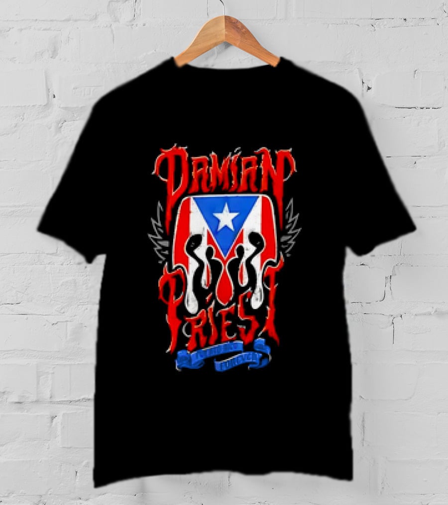 Damian Priest Puerto Rico Forever Flag And Skull Wings T-Shirt