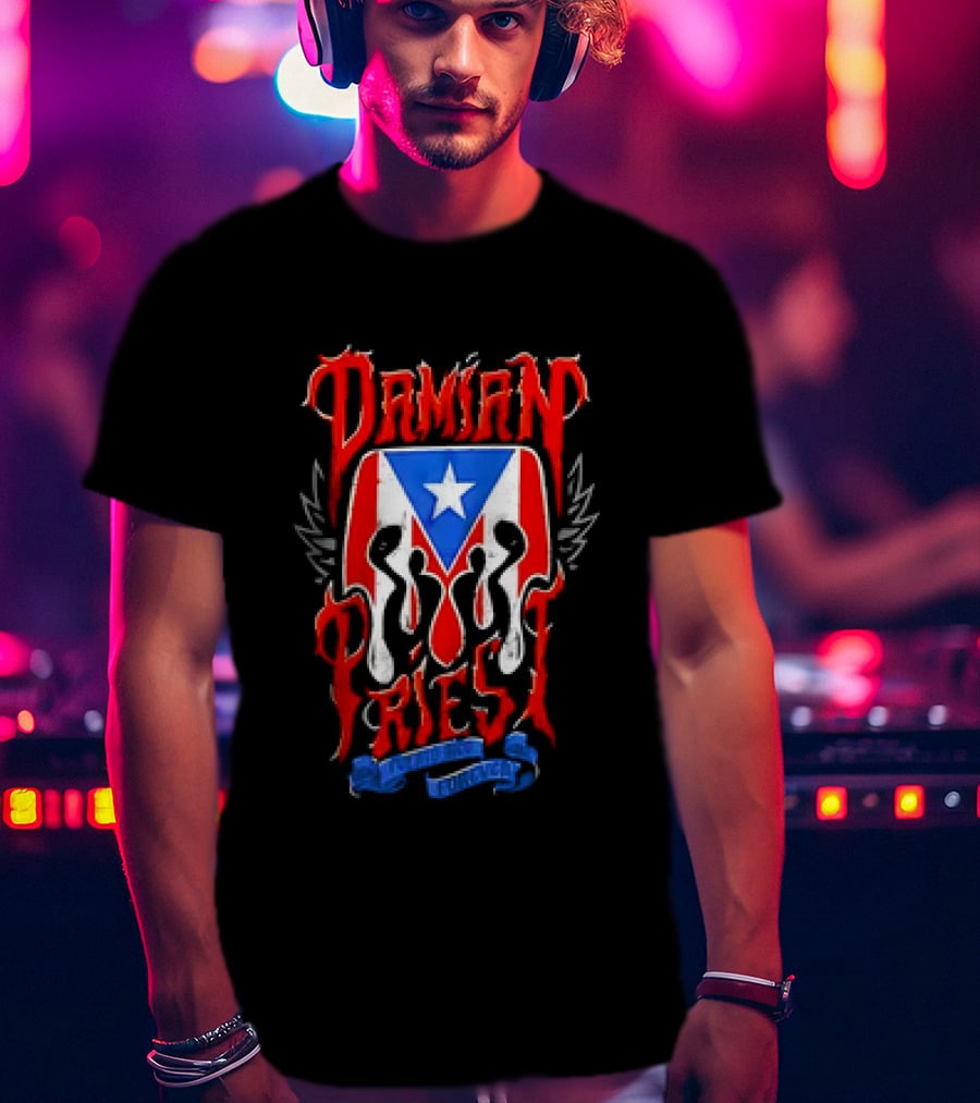 Damian Priest Puerto Rico Forever Flag And Skull Wings T-Shirt