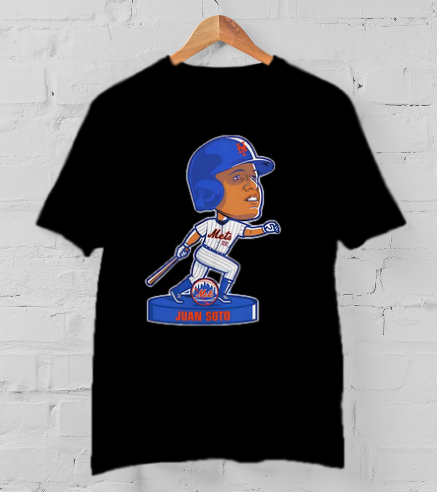 Juan Soto New York Mets Bobblehead Cartoon Mets Logo Baseball T-Shirt