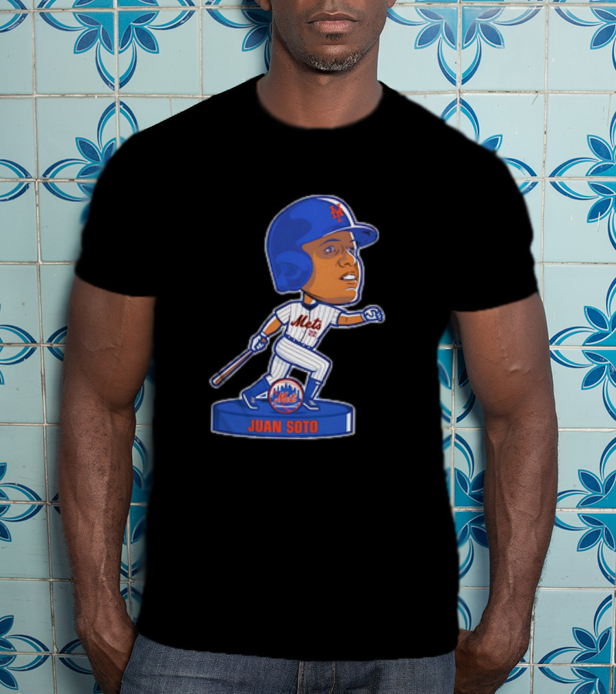 Juan Soto New York Mets Bobblehead Cartoon Mets Logo Baseball T-Shirt