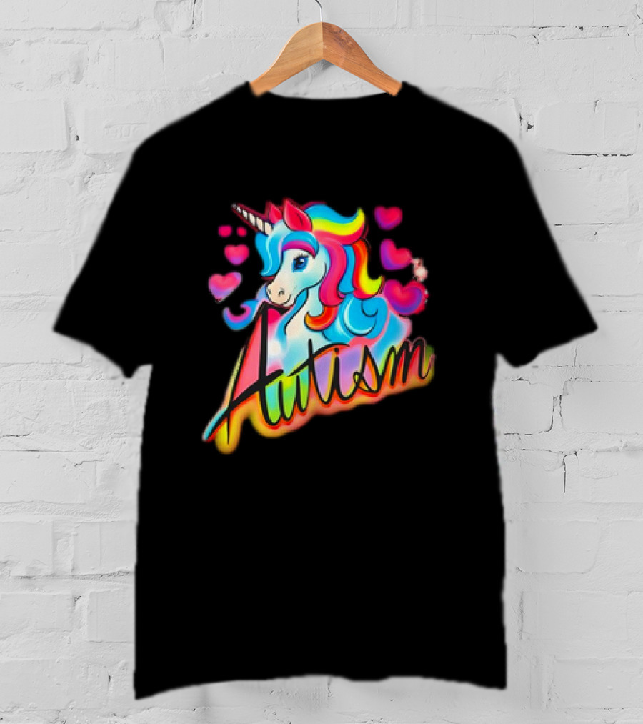 Autism Unicorn With Colorful Hearts T-Shirt