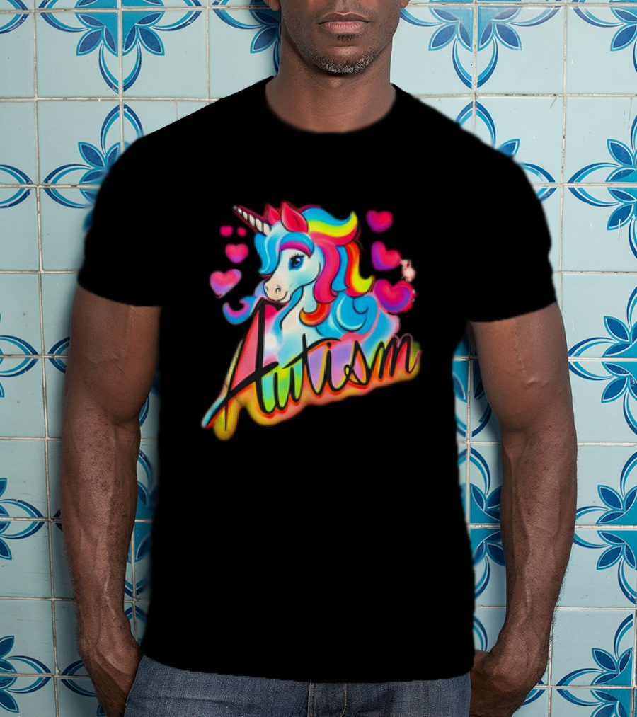 Autism Unicorn With Colorful Hearts T-Shirt