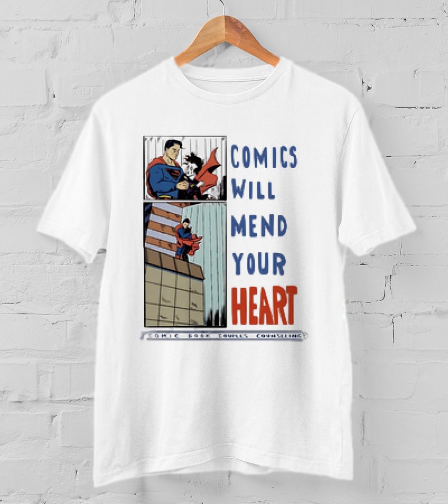 Comics Will Mend Your Heart Comic Book Couples Counseling Iconic Characters Embrace T-Shirt