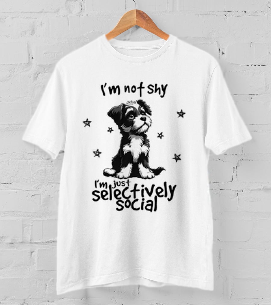 I'm Not Shy I'm Just Selectively Social Dog Surrounded By Stars T-Shirt