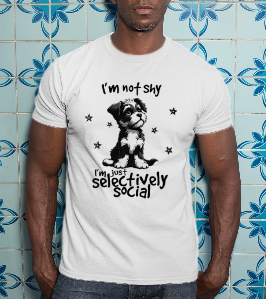 I'm Not Shy I'm Just Selectively Social Dog Surrounded By Stars T-Shirt