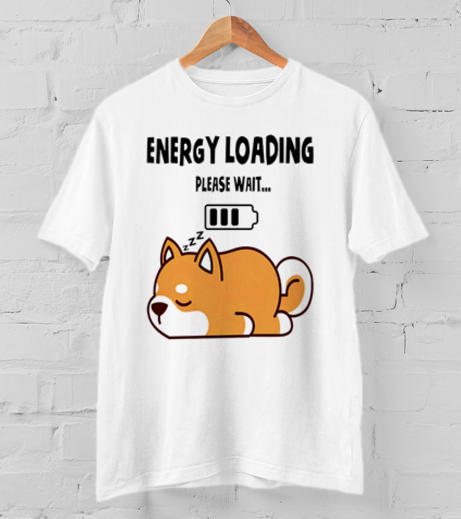 Shiba Inu Energy Loading Please Wait Battery Charging Sleepy Dog T-Shirt
