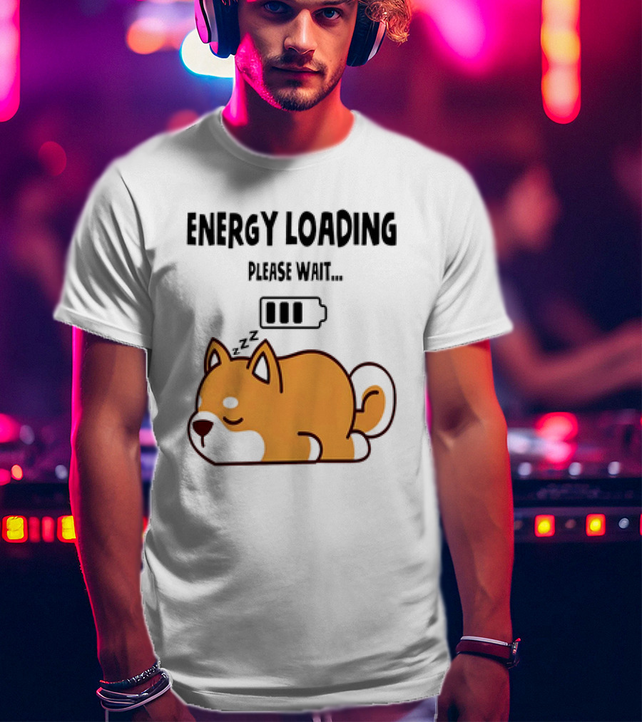 Shiba Inu Energy Loading Please Wait Battery Charging Sleepy Dog T-Shirt