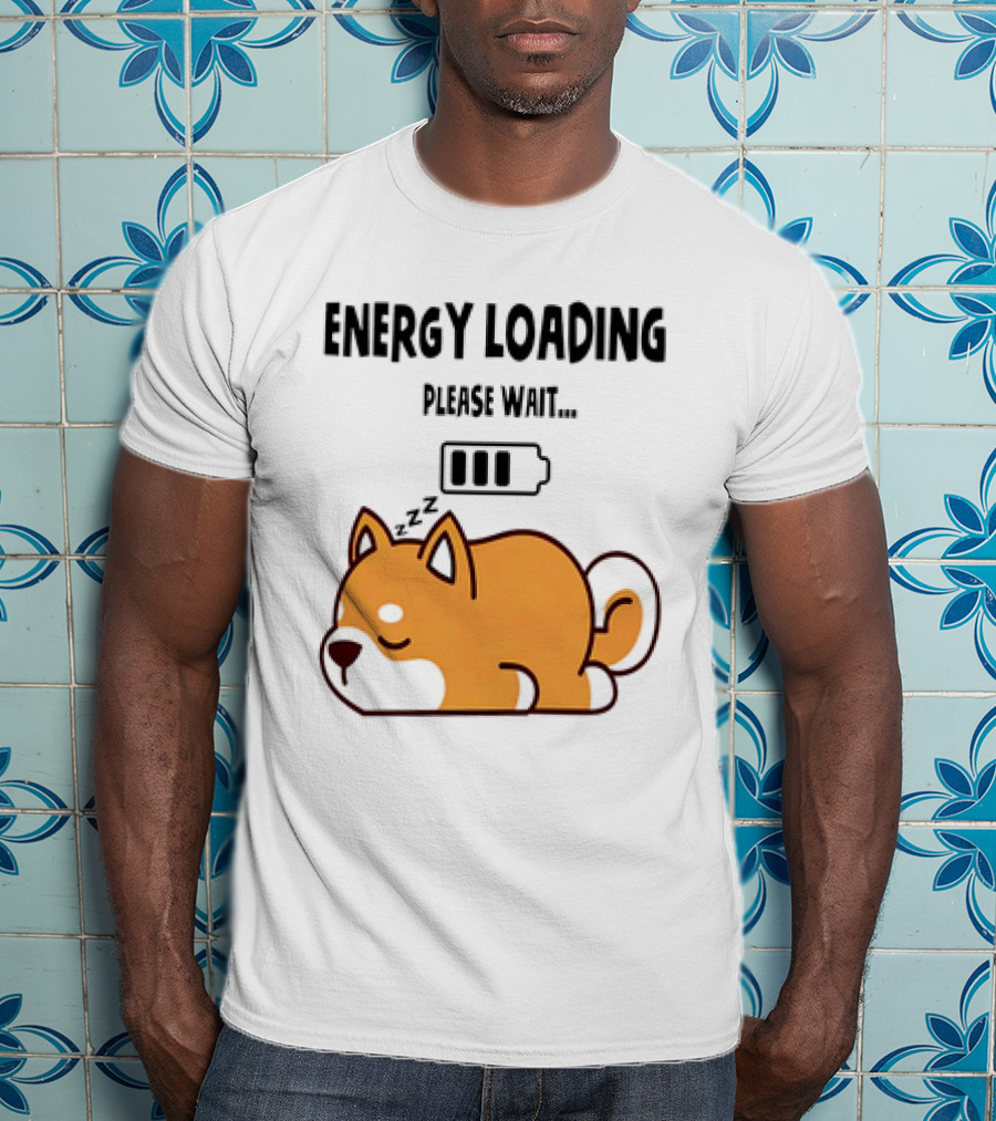 Shiba Inu Energy Loading Please Wait Battery Charging Sleepy Dog T-Shirt