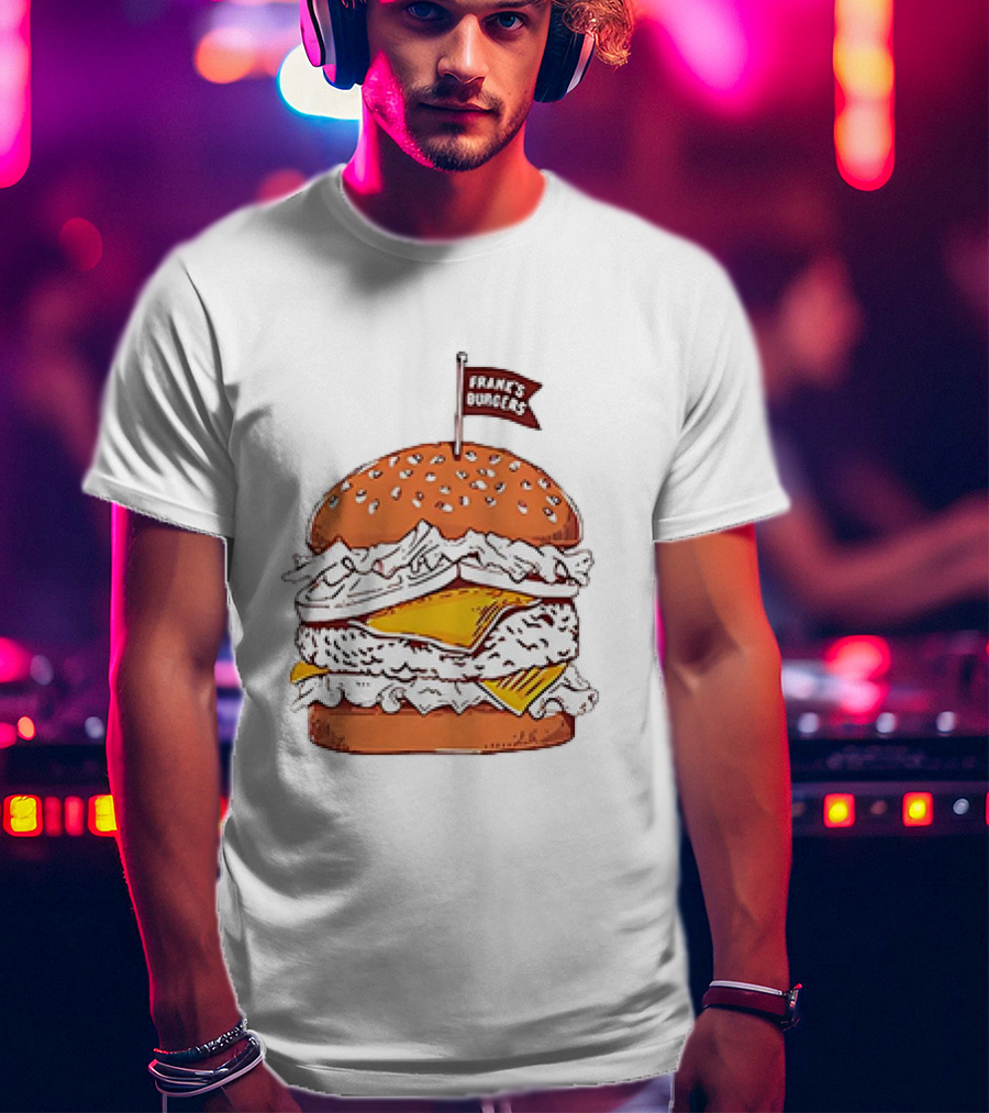 Frank’s Burgers Cheeseburger With Lettuce And Flag T-Shirt