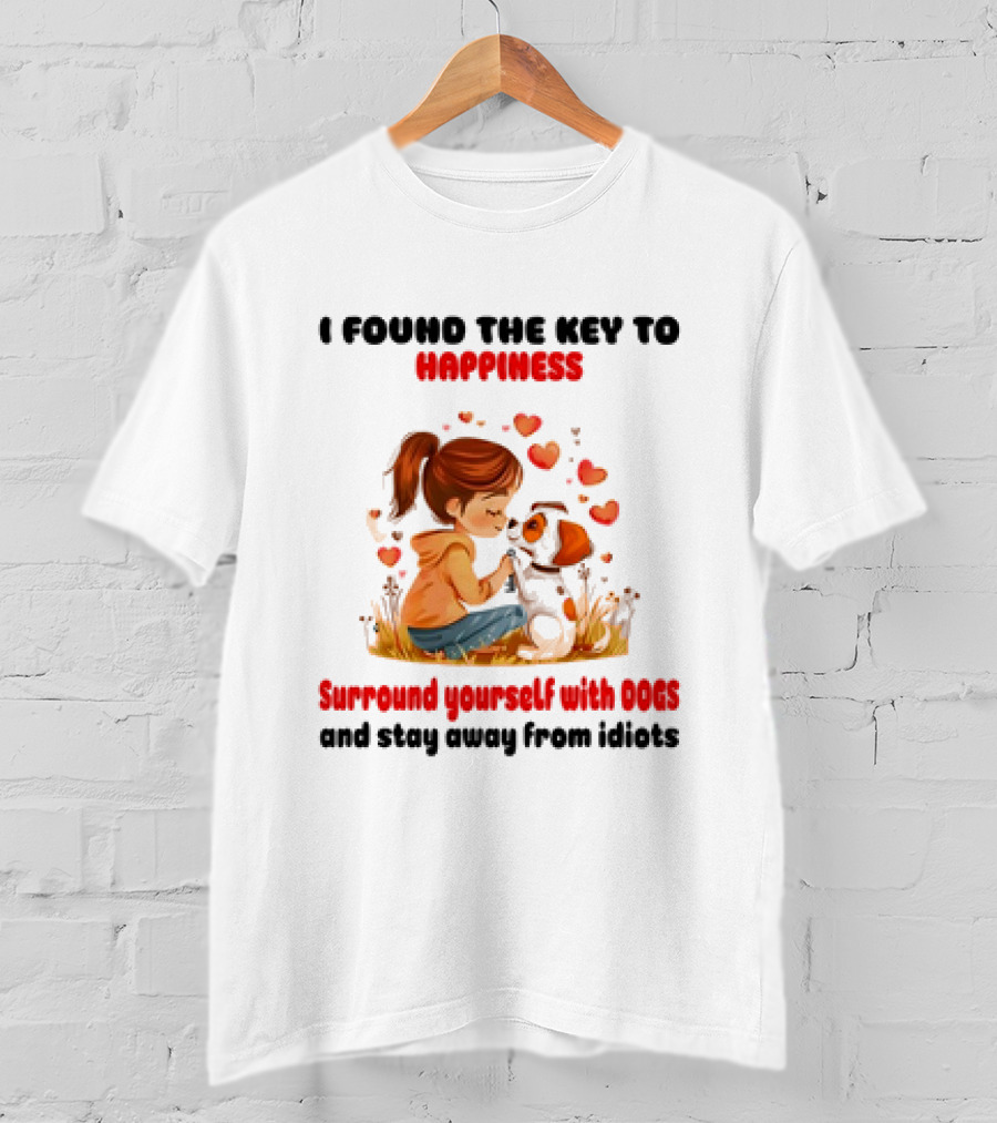I Found The Key To Happiness Surround Yourself With Dogs And Stay Away From Idiots Hearts Girl Puppy T-Shirt