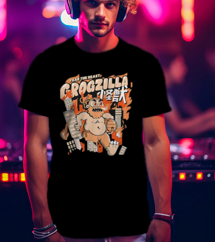 Fear The Beast Grogzilla Rampages Through Urban Chaos T-Shirt
