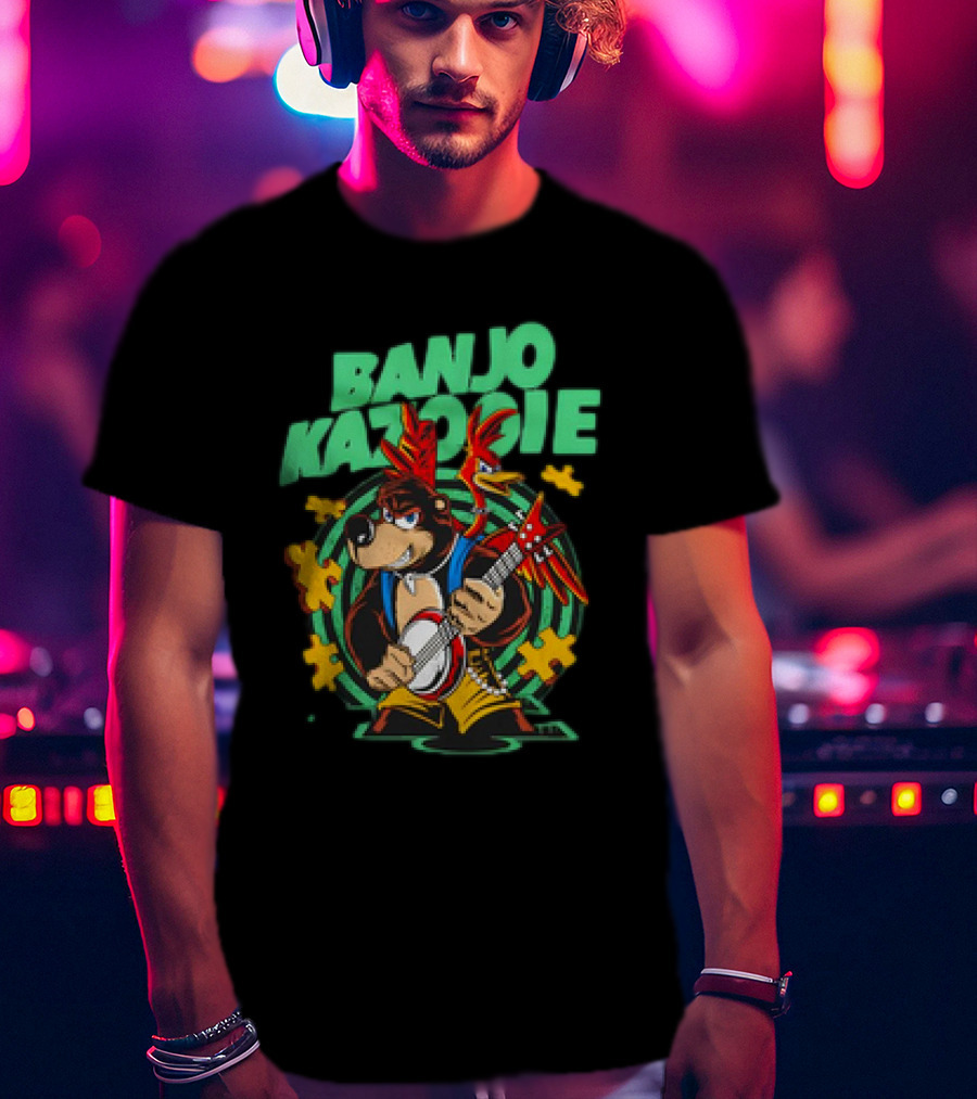 Banjo Kazooie Bear With Electric Banjo And Jiggy Pieces T-Shirt