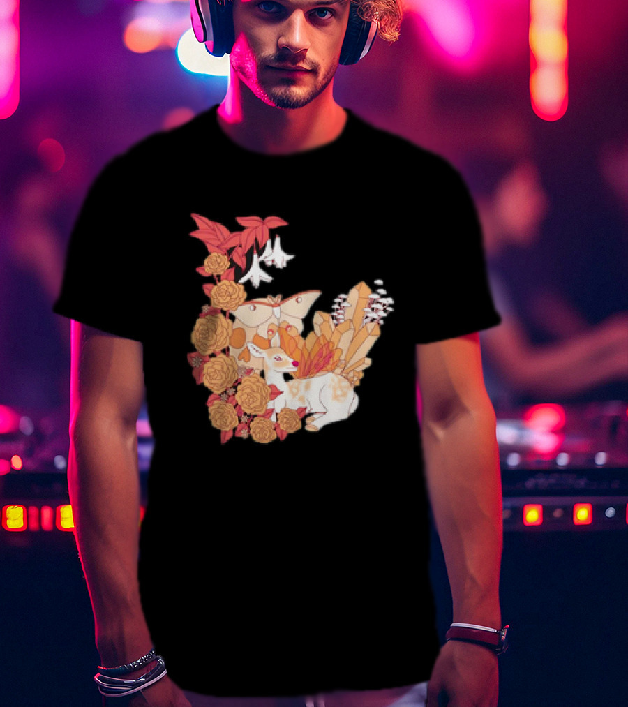 Mystical Forest Fawn Surrounded By Roses And Butterflies T-Shirt