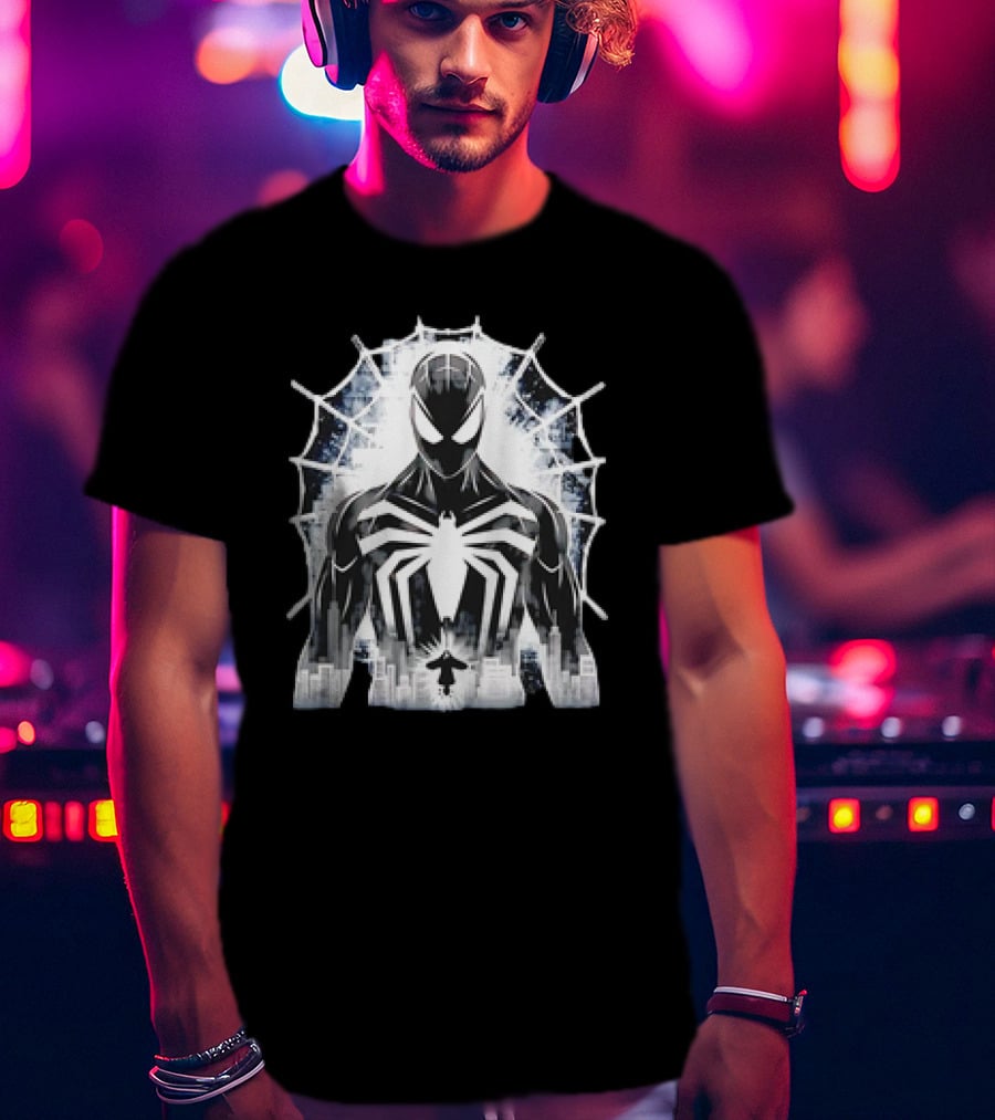 Spider-Man Noir Venom Symbiote Urban Web Cityscape T-Shirt
