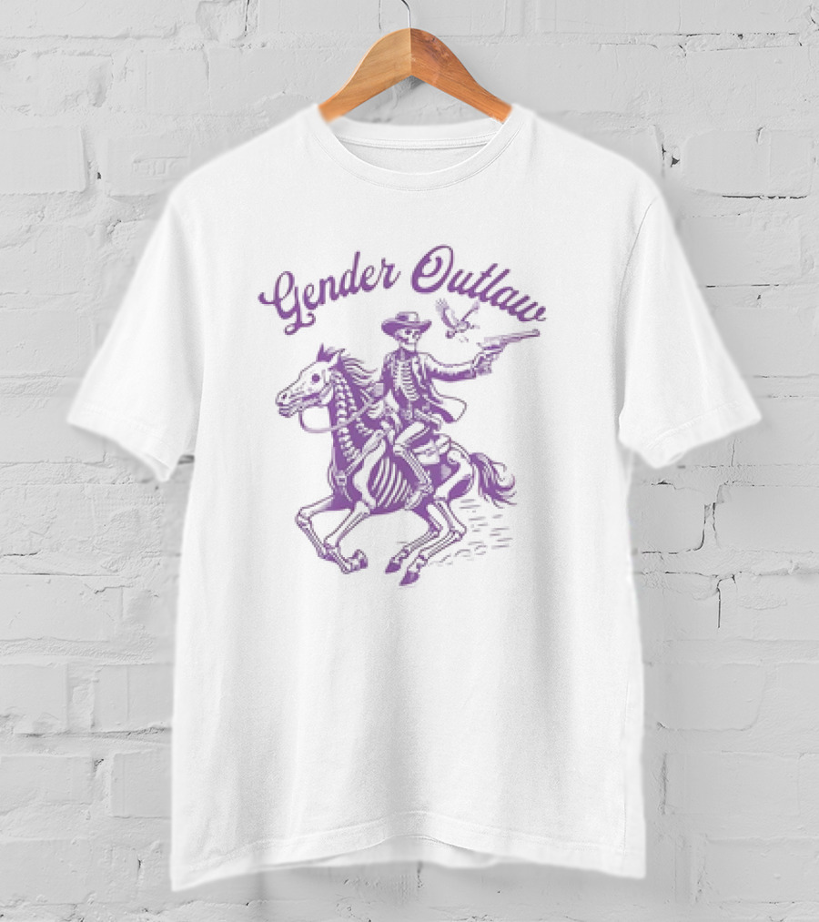 Veda Scott Gender Outlaw Skeleton Cowboy With Pistol And Bird T-Shirt