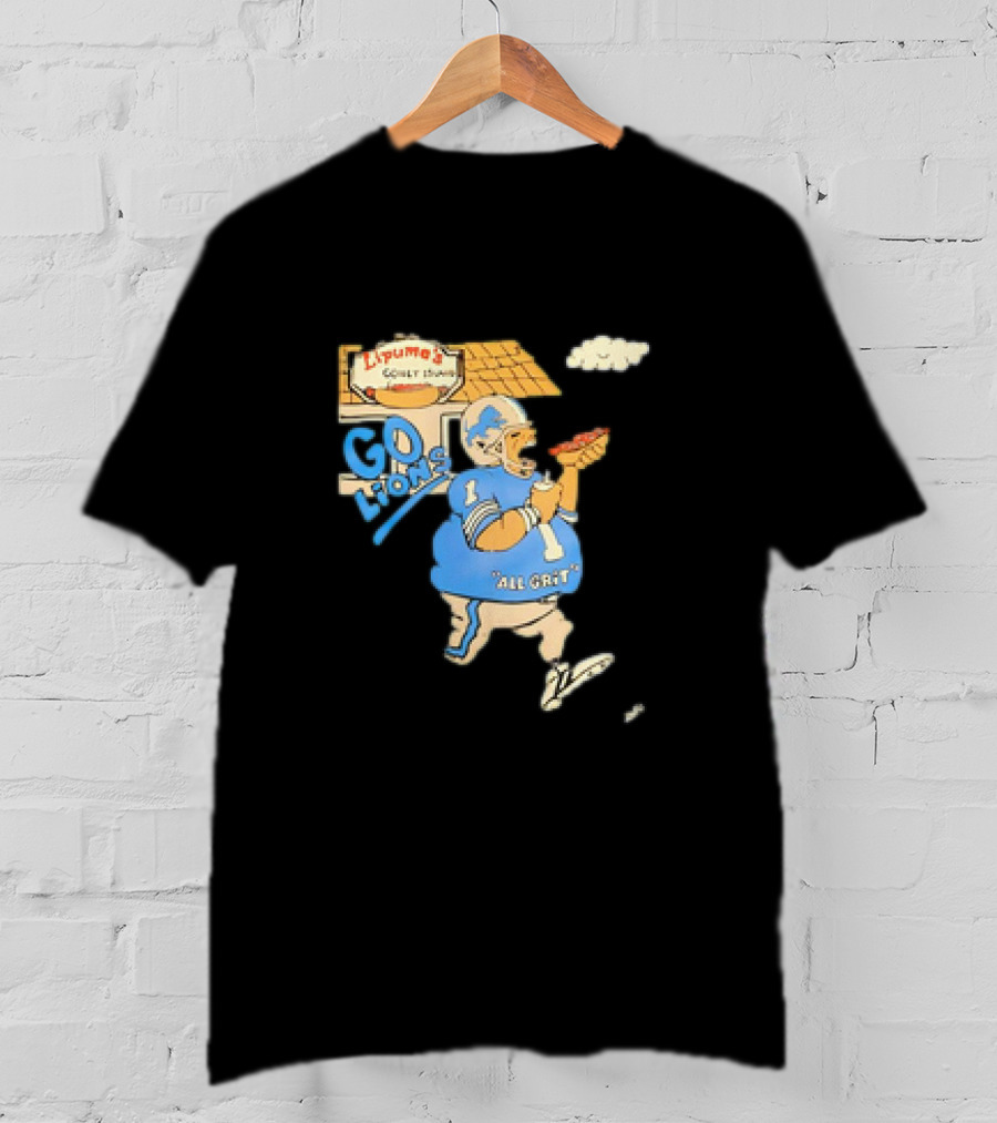 Lipuma’s Coney Island Go Lions All Grit Detroit Lions Football Player Eating Hot Dog T-Shirt