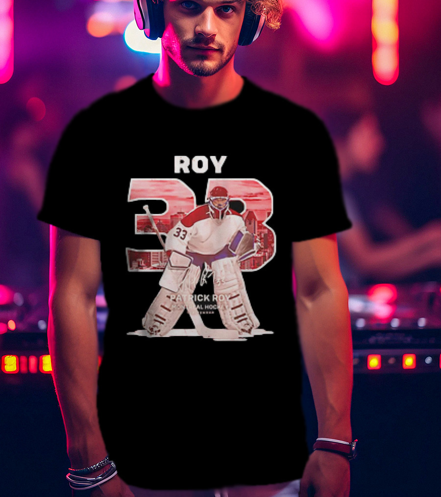 Patrick Roy 33 Montreal Hockey NHL Throwback Vintage Signature T-Shirt