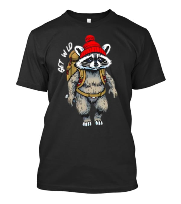 Get Wld Raccoon With Backpack And Red Beanie T-Shirt