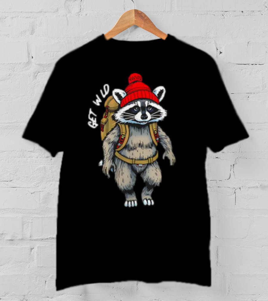 Get Wld Raccoon With Backpack And Red Beanie T-Shirt
