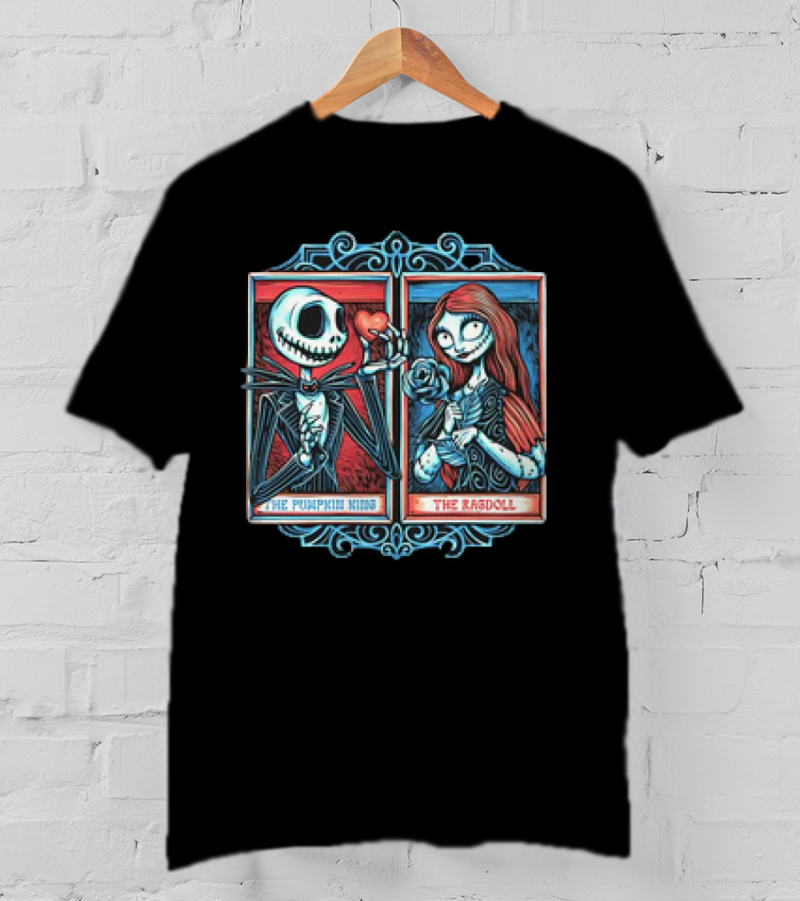 Skeleton Romance Jack Skellington The Pumpkin King And Sally The Ragdoll Heart And Rose T-Shirt