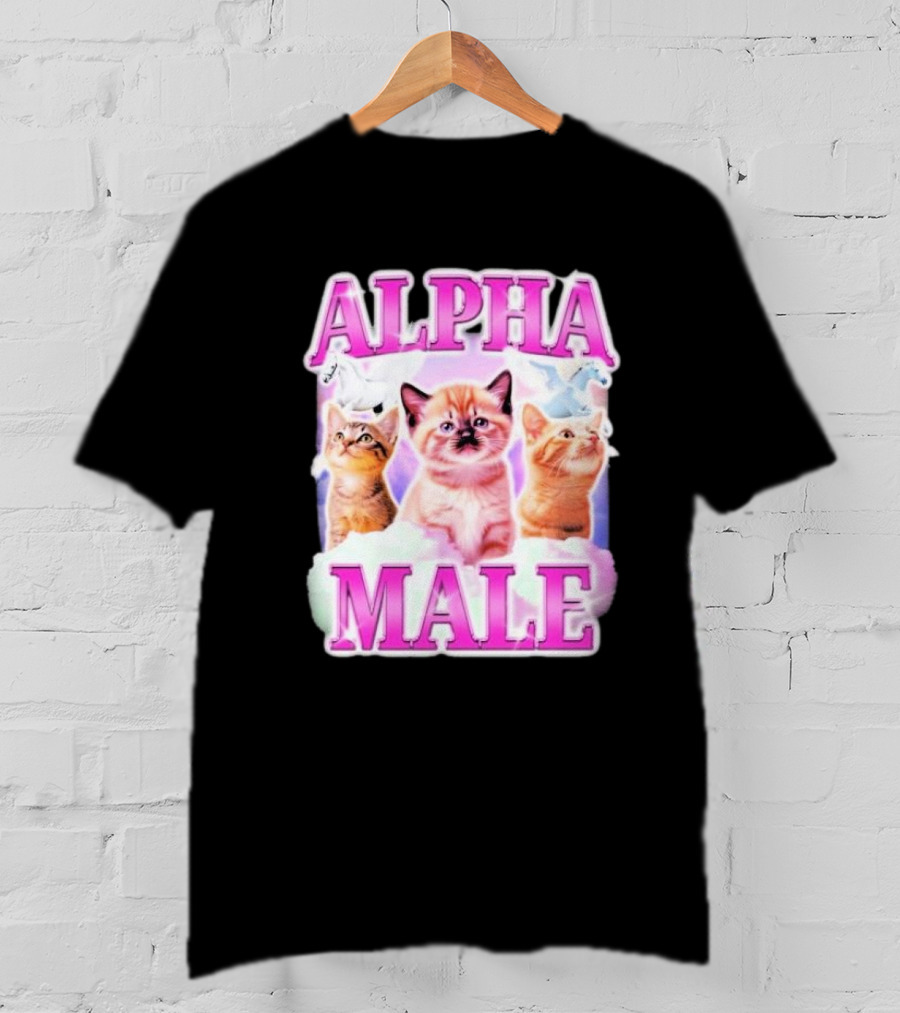 Alpha Male Cat Trio With Rainbow Unicorns And Clouds T-Shirt