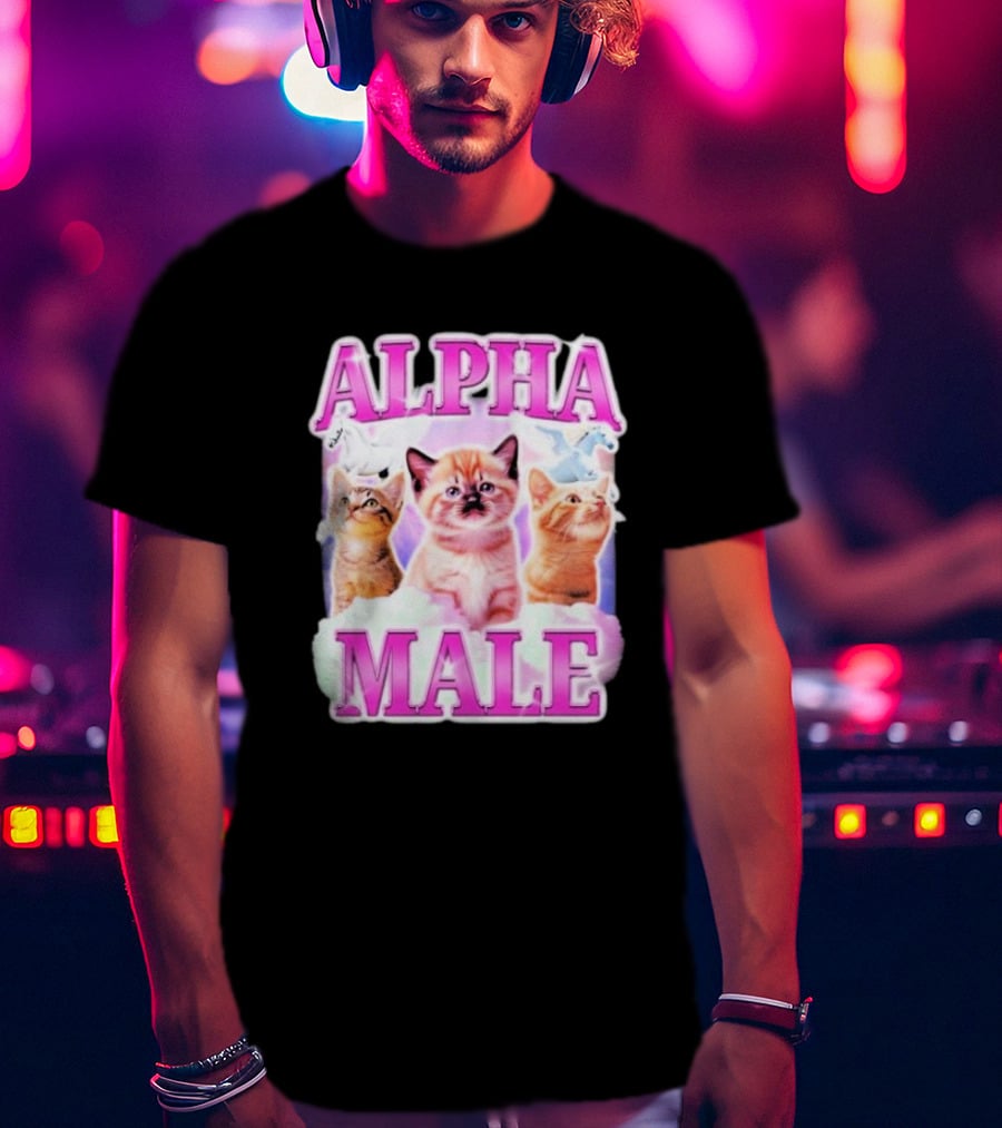 Alpha Male Cat Trio With Rainbow Unicorns And Clouds T-Shirt