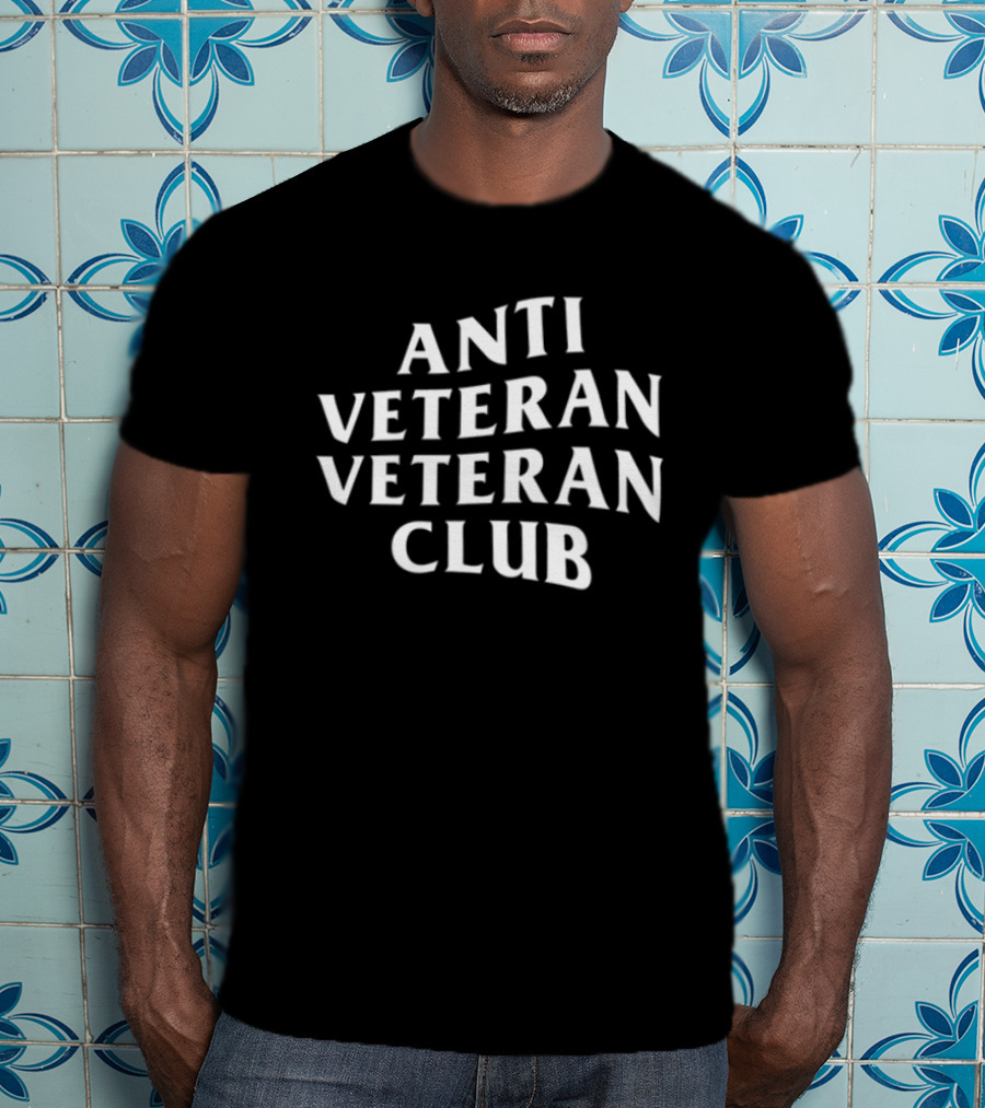 Anti Veteran Veteran Club Vintage Style White Text T-Shirt