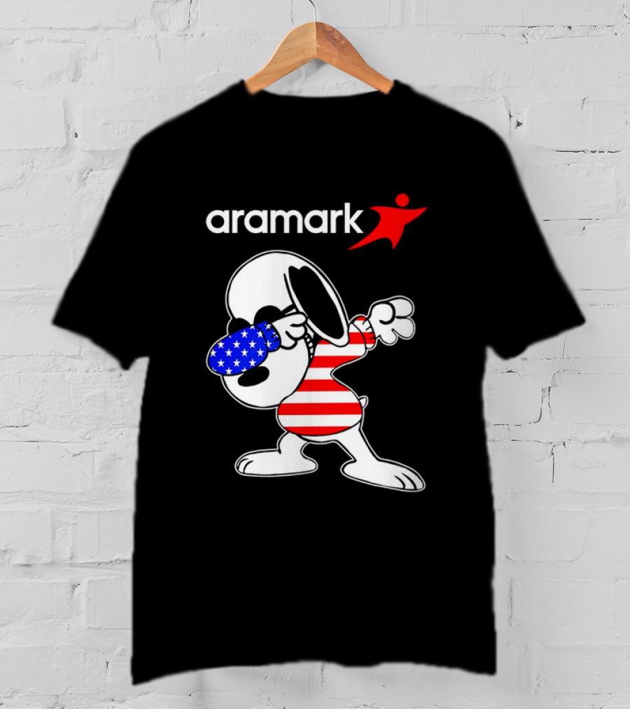 Aramark Snoopy Dabbing American Flag Red White Blue Character T-Shirt