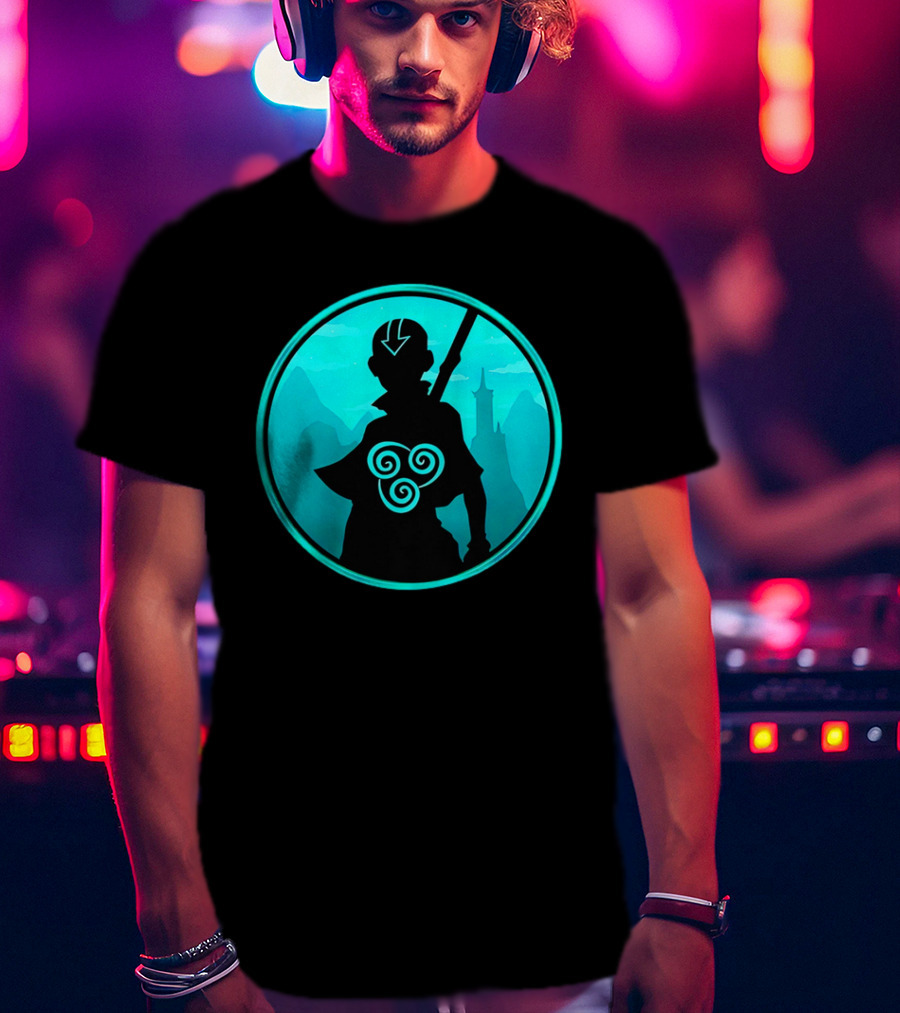 Avatar Aang Airbending Silhouette With Arrow Mark And Air Nomad Symbol T-Shirt