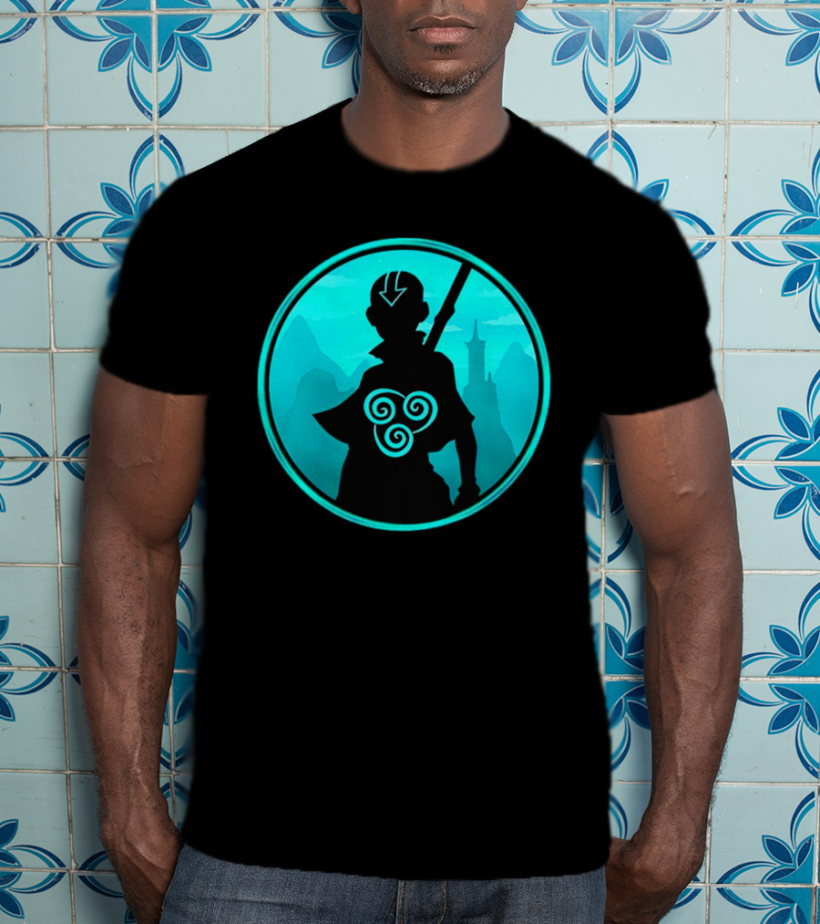 Avatar Aang Airbending Silhouette With Arrow Mark And Air Nomad Symbol T-Shirt