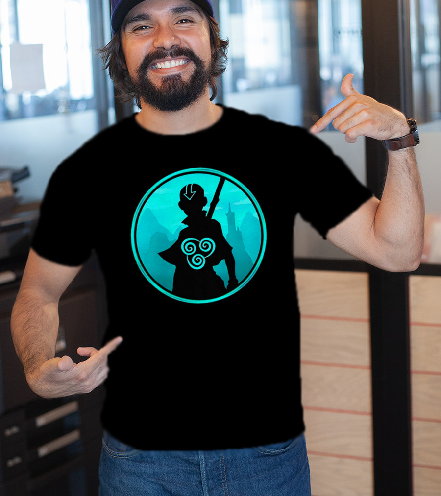 Avatar Aang Airbending Silhouette With Arrow Mark And Air Nomad Symbol T-Shirt