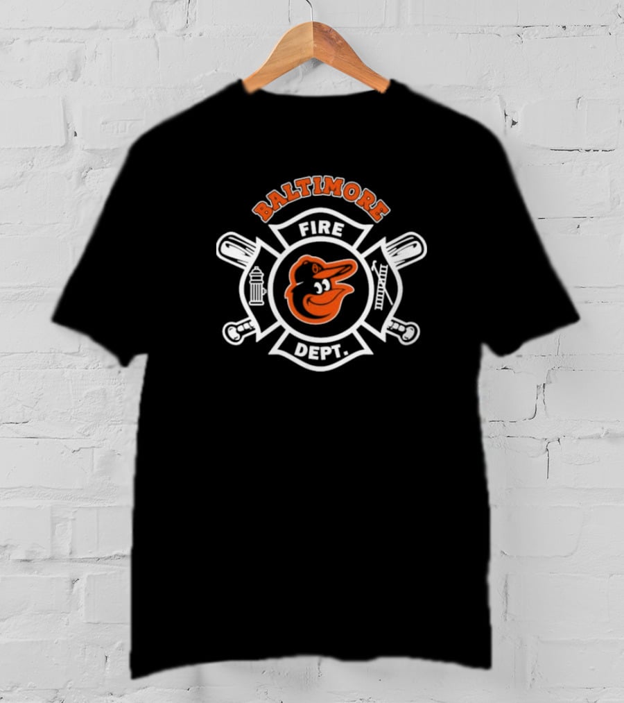 Baltimore Orioles Fire Dept Firefighters Badge Logo With Team Mascot T-Shirt