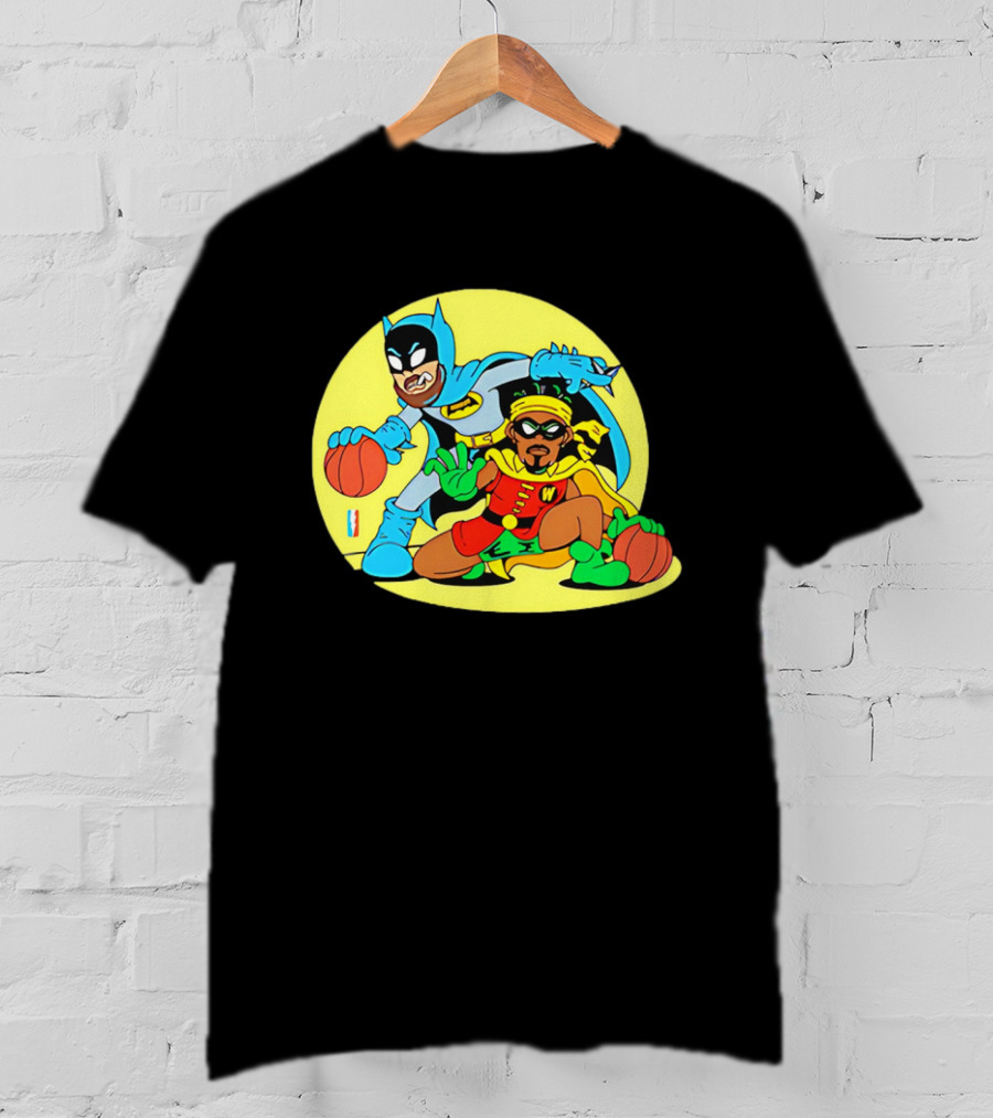 Batman And Robin Warriors Basketball Cartoon Crossover With Superhero Style T-Shirt