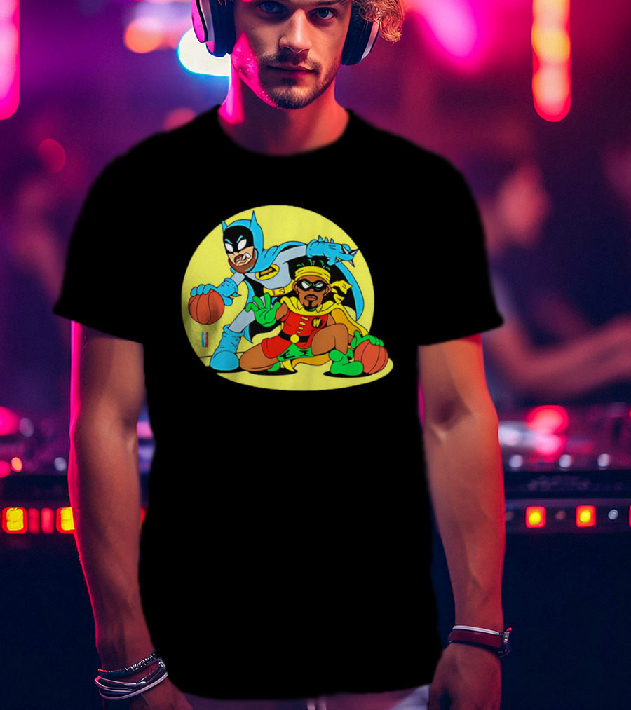 Batman And Robin Warriors Basketball Cartoon Crossover With Superhero Style T-Shirt