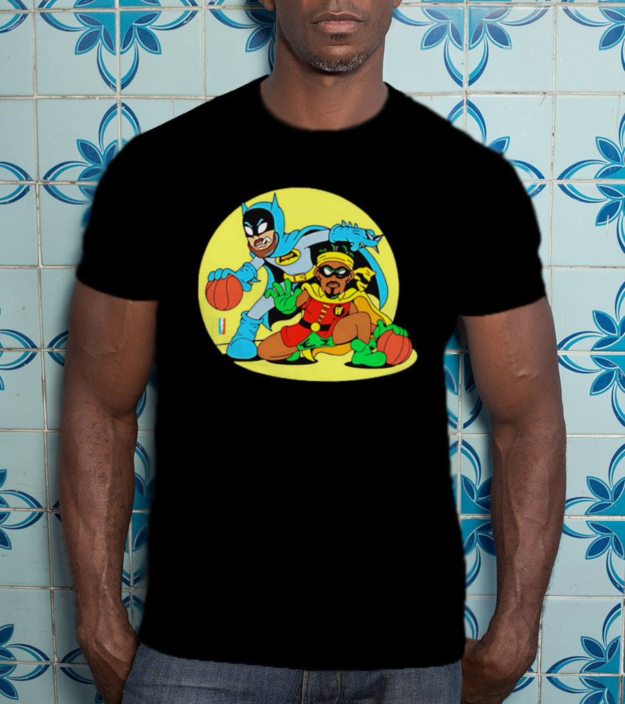 Batman And Robin Warriors Basketball Cartoon Crossover With Superhero Style T-Shirt