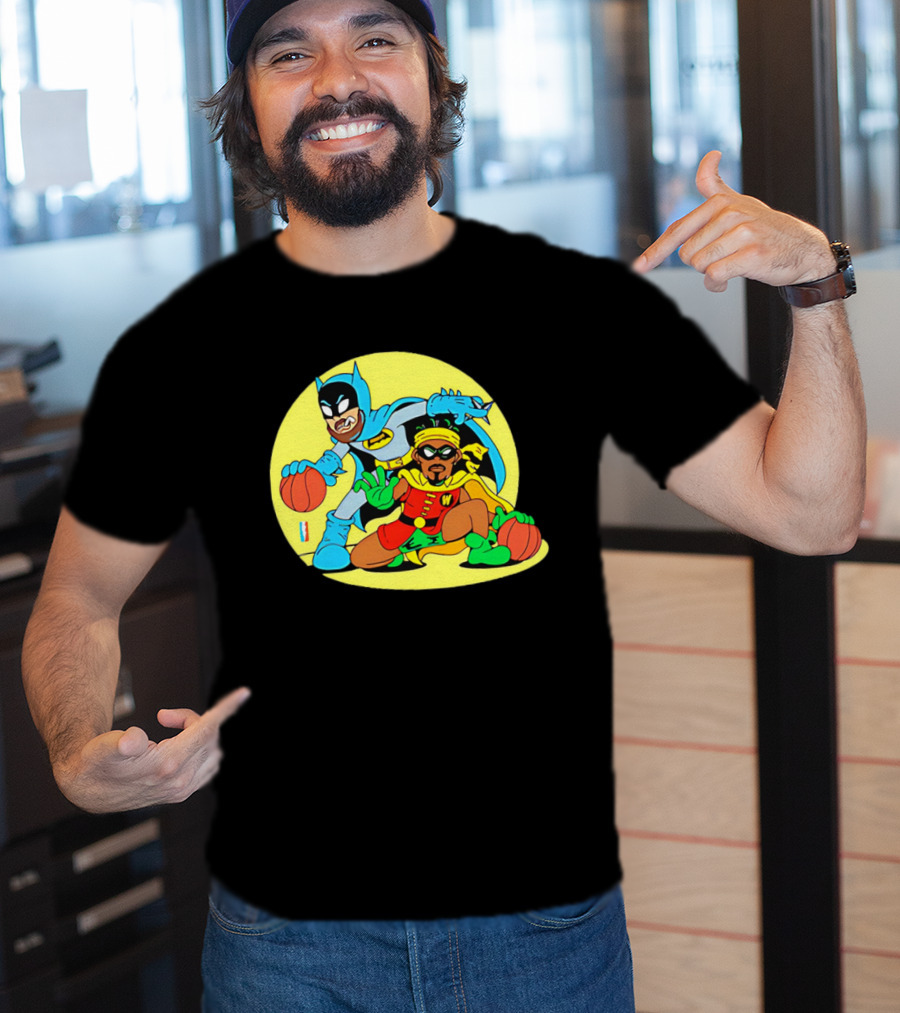Batman And Robin Warriors Basketball Cartoon Crossover With Superhero Style T-Shirt