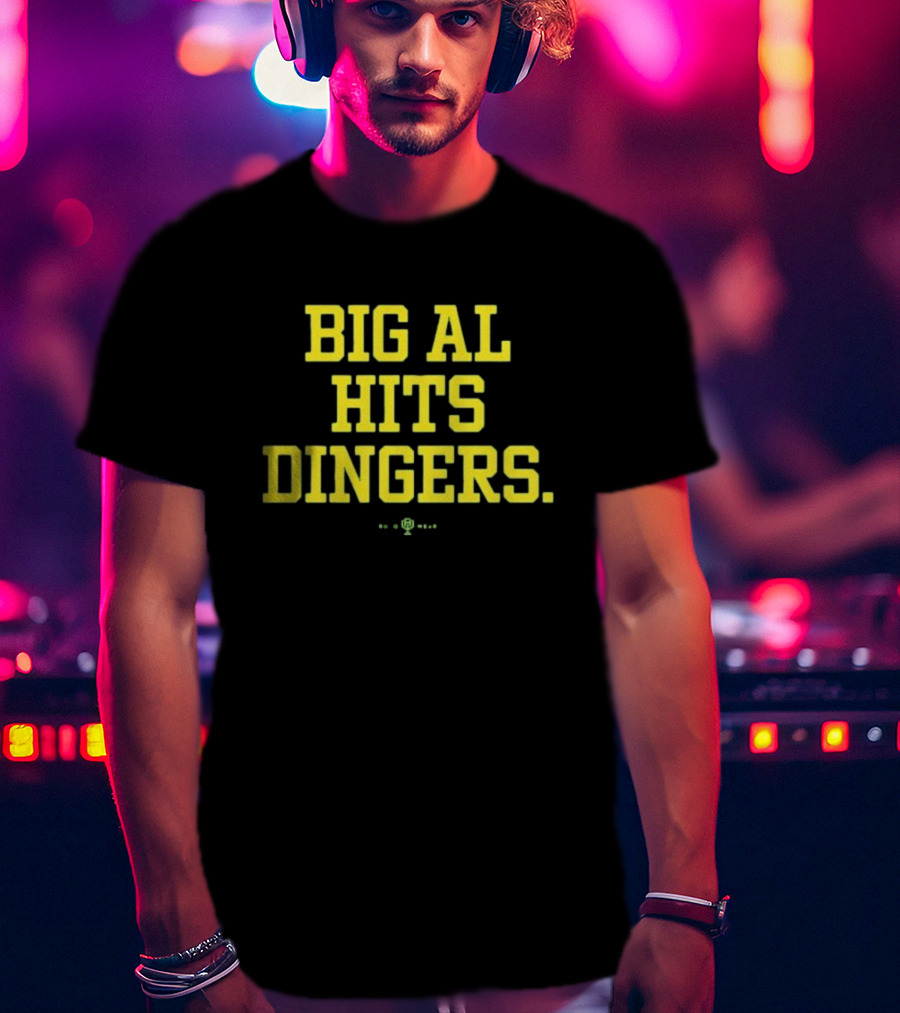 Big Al Hits Dingers Baseball Quote Yellow Text T-Shirt