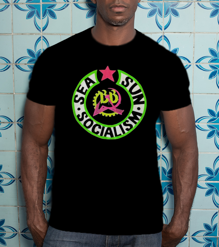 Billy Bragg Sea Sun Socialism LD Star Circle T-Shirt