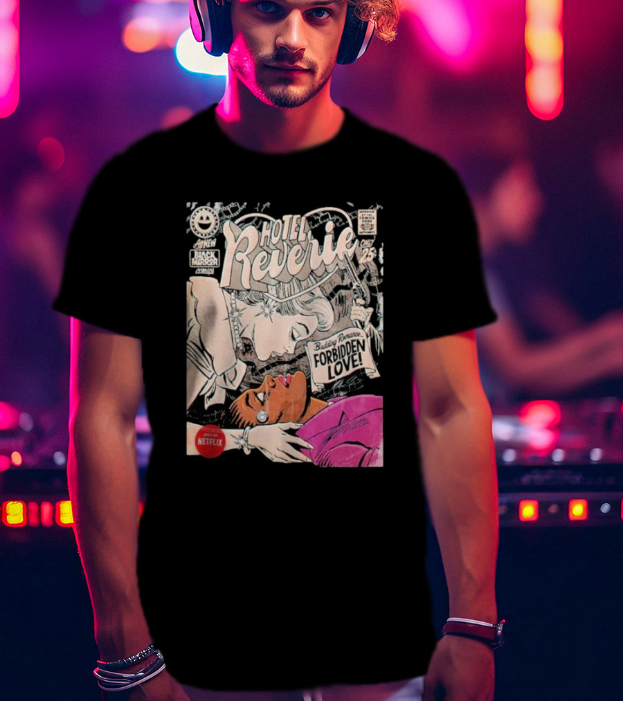 Black Mirror Comics Hotel Reverie Budding Romance Forbidden Love 2025 By Butcher Billy Netflix T-Shirt
